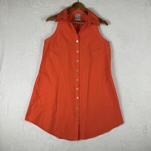 Finley Shirt Dress Womens Medium Orange Sleeveless Swing Button Front USA
